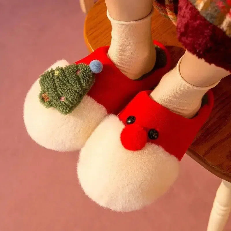 Winter Plush Slippers Christmas Cute Santa Claus And-1