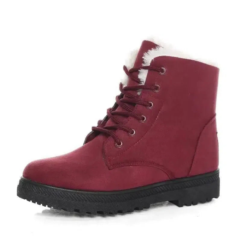 Winter Snow Boots With Warm Plush Ankle Boots For Women-Red-12