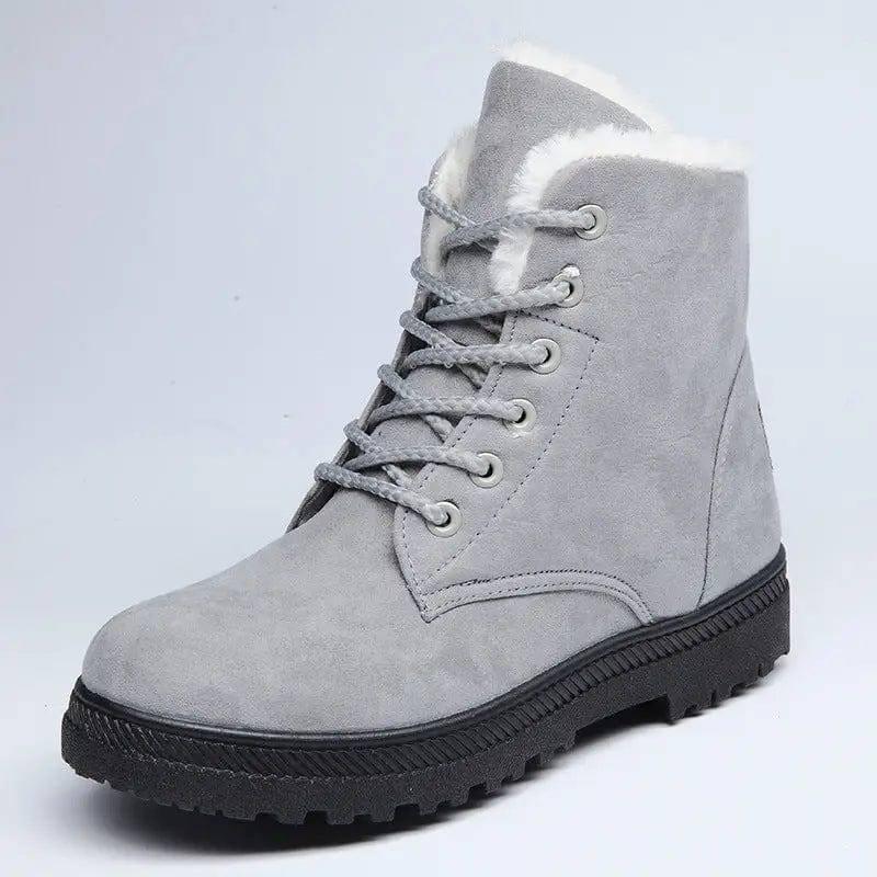 Winter Snow Boots With Warm Plush Ankle Boots For Women-Grey-8