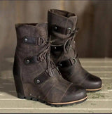 Women Color Matching Lace Up Martin Boots-Dark Grey-2