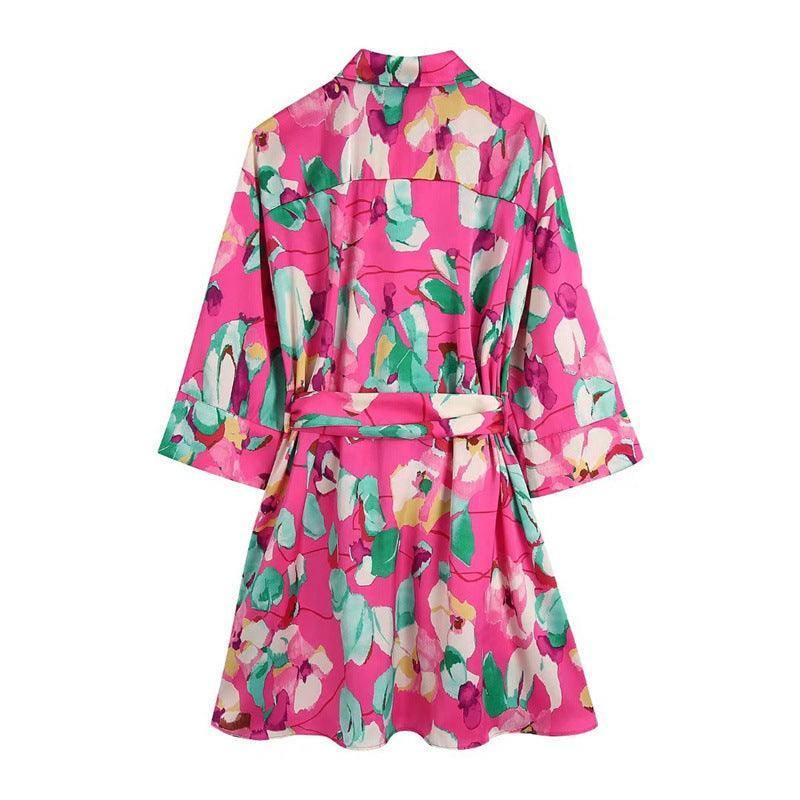 Women Dress Traf Fashion With Belt Floral Print Mini Dress-4