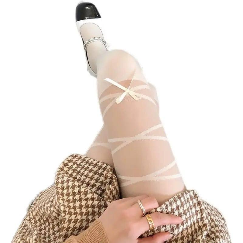 Women Jk Cross Strap Bow Stitching Stockings-5