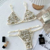 Women Lace Bra Sets Seamless Underwear Backless Vest Sexy-Beige-14