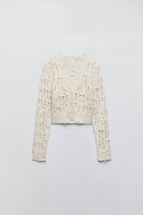 Women's Fashion Leisure Ripped Decorative Knitted Cardigan-4