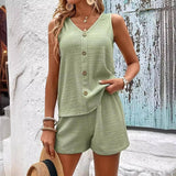 Women's Fashion Loose Sleeveless Solid Color Buttons-7