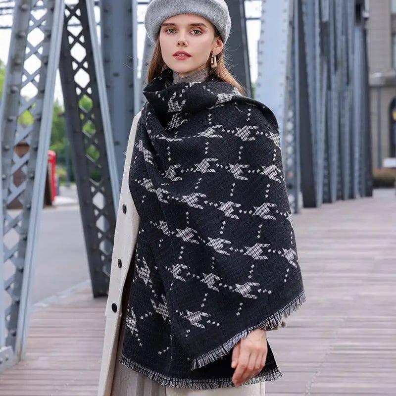 Women's Fashion Printed Houndstooth Warm Scarf-1