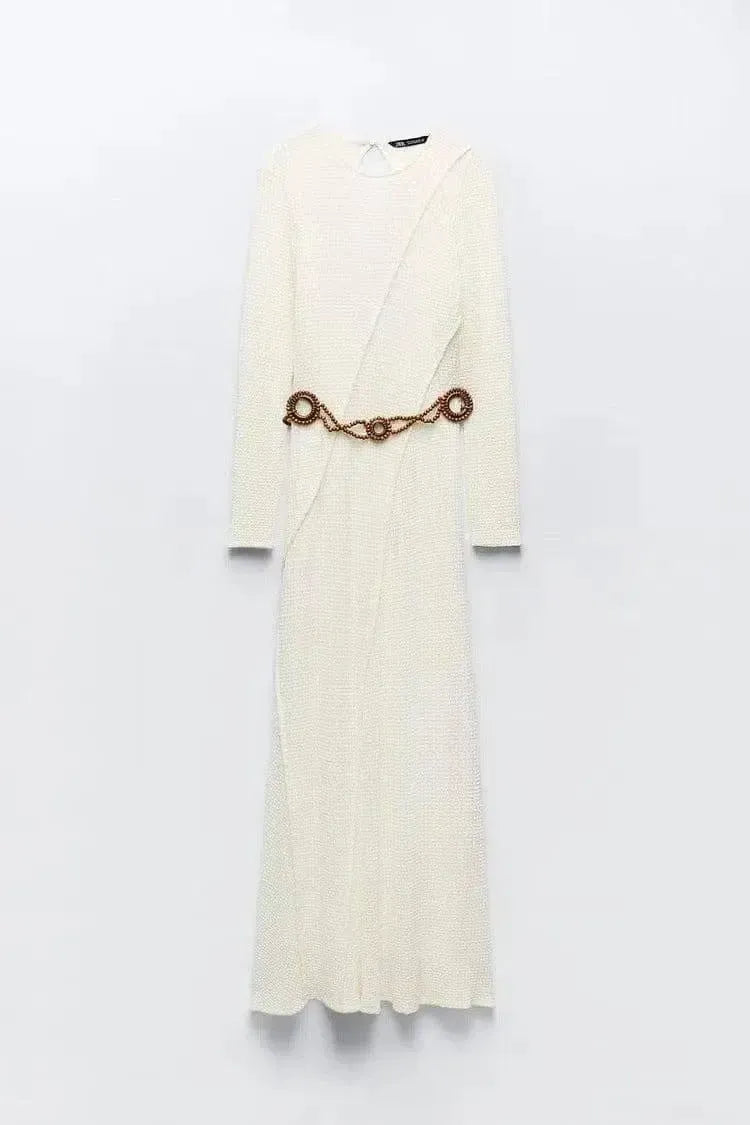 Women's Fashion Temperament Pure Color Midi Skirt Dress-3