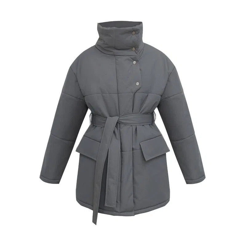 Women's Fashion Temperament Standing Collar Cotton Jacket-Gray-4