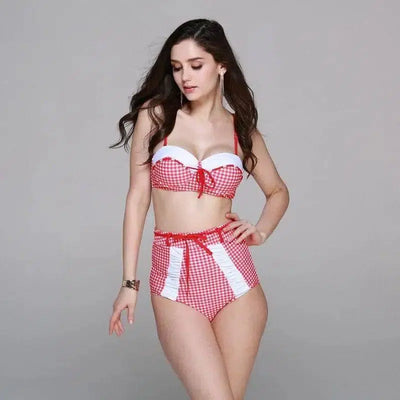 Women's high waist underwire bikini-Pink-3