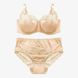 Women's Lace Underwire Push Up Lingerie Panty Set-Apricot-3