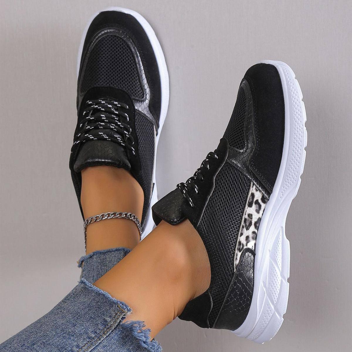 Women's Lace Up Sneakers Breathable Mesh Flat Shoes Fashion-6