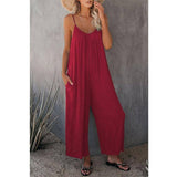 Women's Loose Sleeveless Jumpsuits Romper Jumpsuit With-Red-5