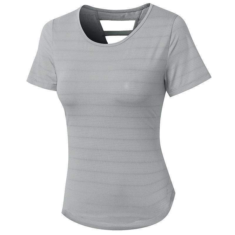 Women's Loose Yoga Clothes With Short Sleeves-Light Grey-6