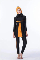 Women's Quick-drying Hijab Top Trousers With Chest Pad And-BlackOrange-7