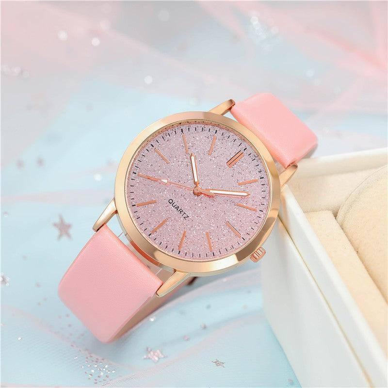 Women's Round Pointer Quartz Watch Set-Pink set-2