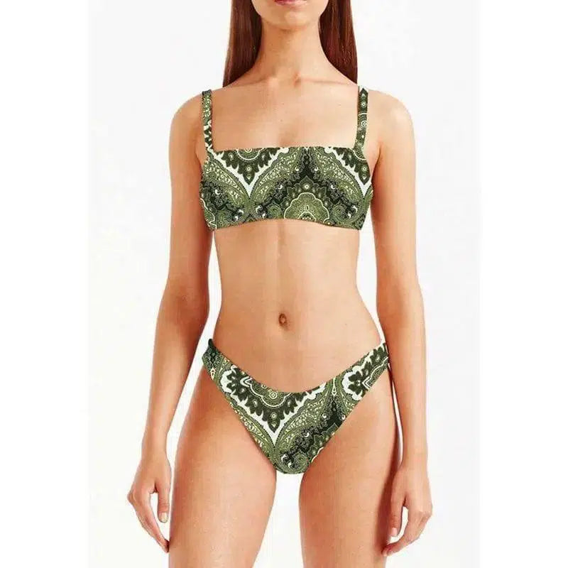 Women's sexy printed split tube top-Green-2