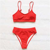 Women's Single Split Bikini Swimsuit Reveals-Red-6