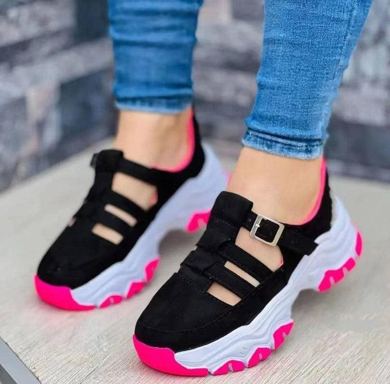 Women's Sports Shoes Buckle Thick-soled Flat Shoes Summer Sandals-Rose-3