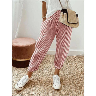 Women's Striped Print Trousers Summer Fashion Casual Loose Light Green / 3XL-Pink-3