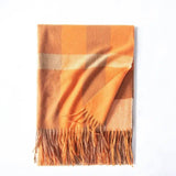 Women's Thickened Warm Cashmere Like Check Printed Scarf-Orange-8