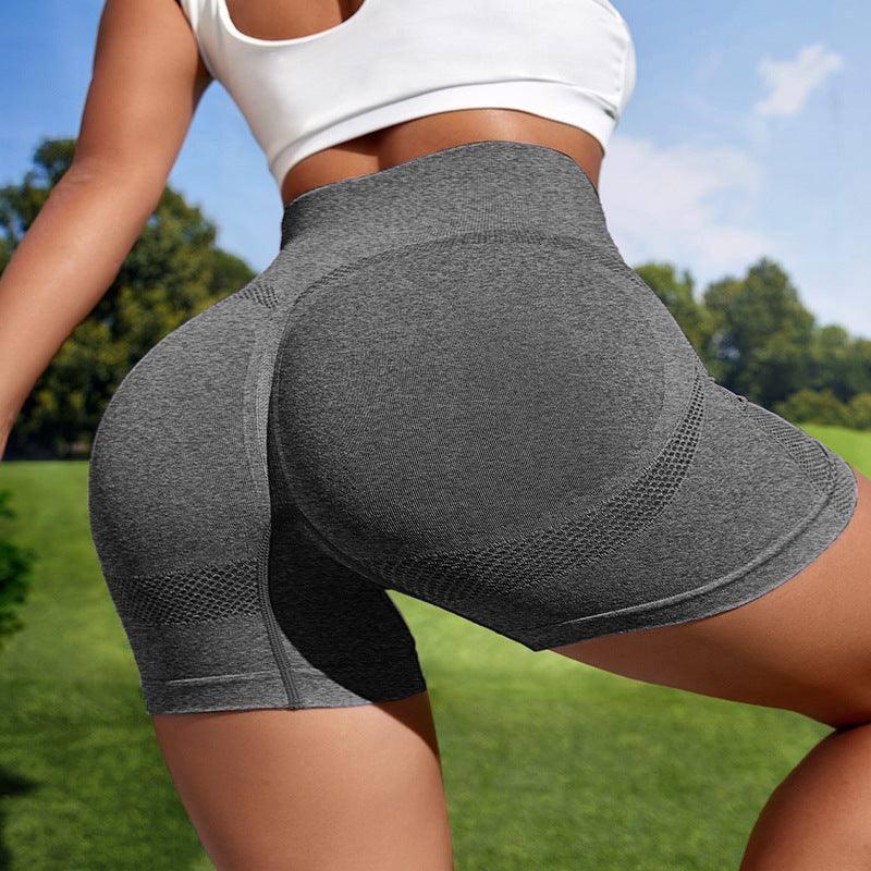 Women Sport Seamless Short Leggings High Waist Elastic Solid Yoga Leggings Ftness Gym Trainning Joggings Pants-Dark gray-10