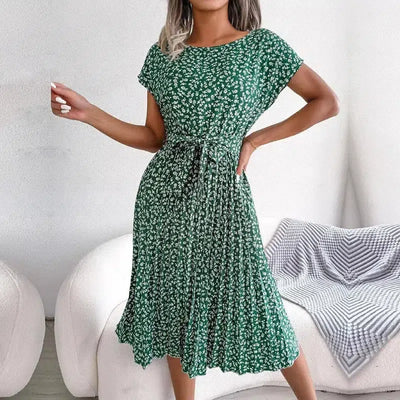 Women Spring Summer Short Sleeve High Waist Chic Dress-1