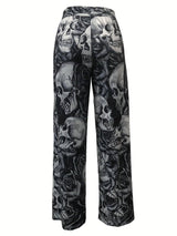 Women Stylish Skulls Printed Wide Leg PanT With Pockets-6