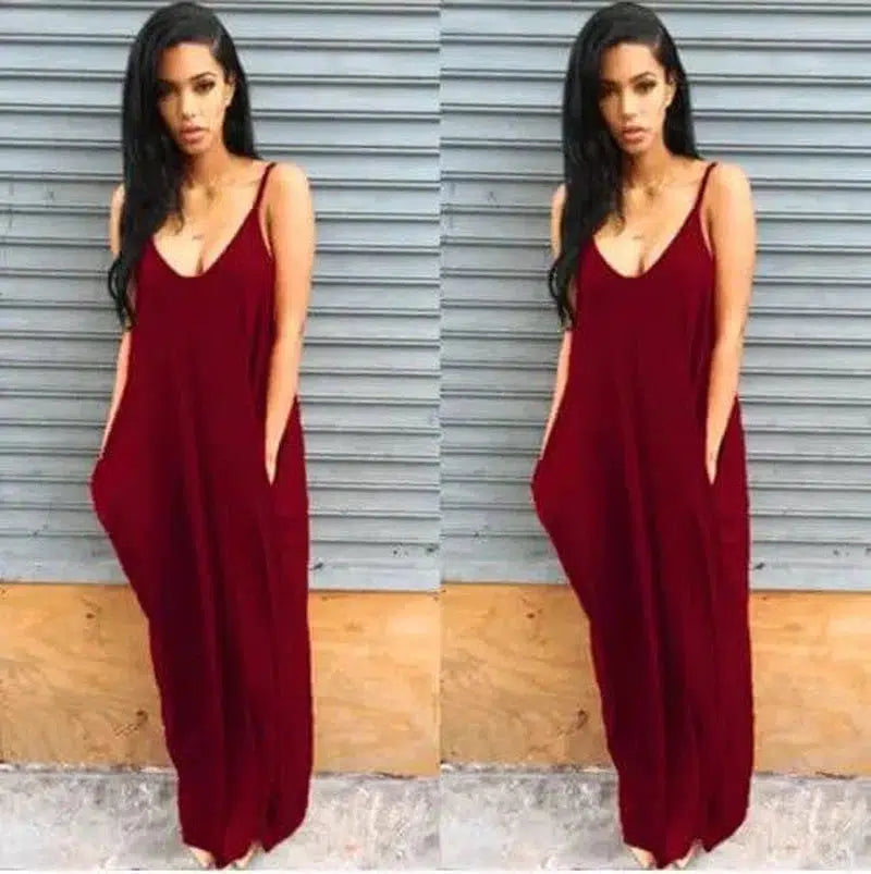 Women Summer Dress 2019 Casual Long Dresses Plus Size-WineRed-12