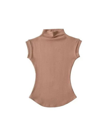 Women Summer Turtleneck Sleeveless T-Shirts Tops Solid-4