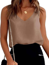 Women Tank Top Summer Casual V Neck Camisole Blouses Loose-Khaki-5