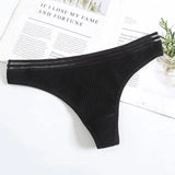 Womens Underwear Panties Cotton Thong Soft-Black-2