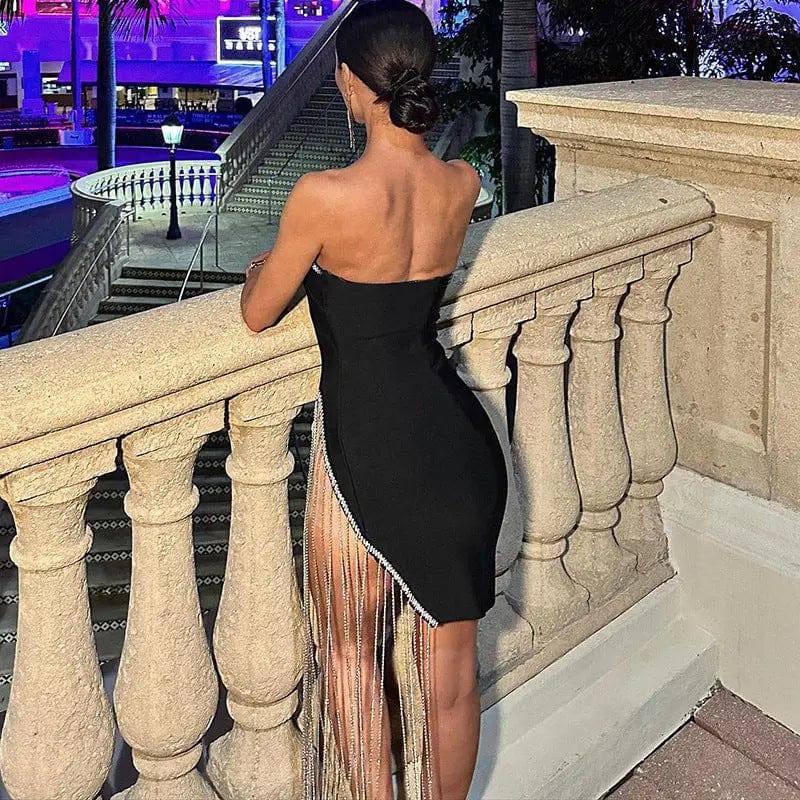 Wrapped Panel Tassel Slit Party Dress-3