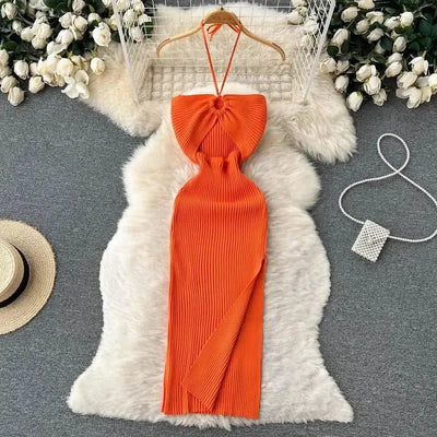 YuooMuoo Chic Fashion Package Hips Split Knitted Summer-Orange-8