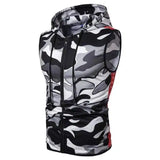 Zipper Hooded Sleeveless Camouflage Printed Fitness Sports-Black White-2