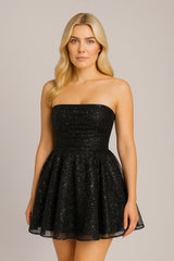 バックリボン付きチューブトップレースドレスサマーファッションシルバー/S