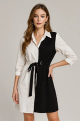 Two-Tone Belted Shirt Dress