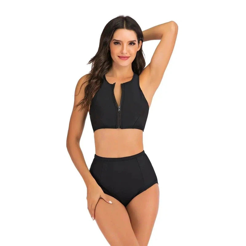 Sports Vest Split Flat Bikini Suit-Black-2