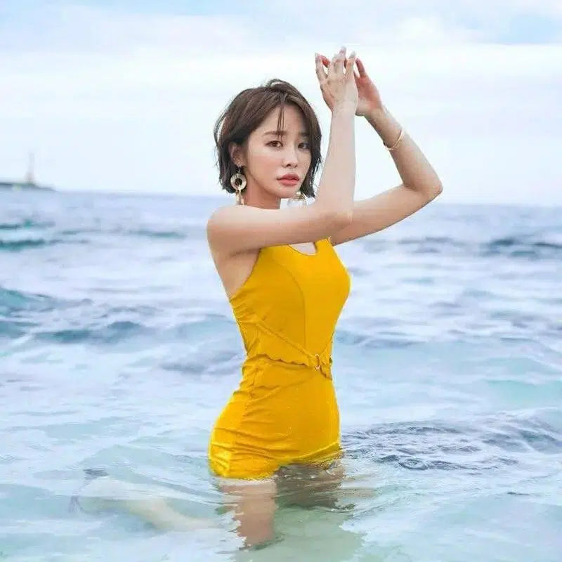 Women's one-piece swimsuit-Yellow-1