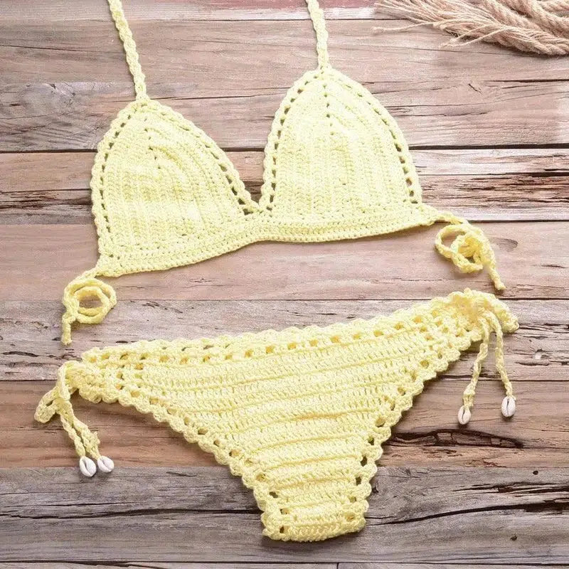 Woven Beach Women'S Split Bikini Swimsuit-Yellow-11